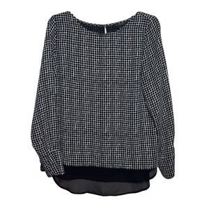 The Limited Black White Grid Print Layered Long Sleeve Blouse Top Size S